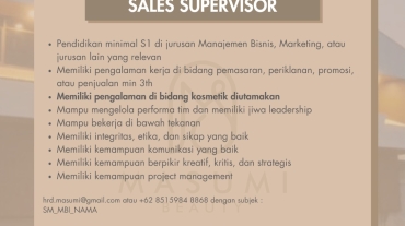 Lowongan Sales Supervisor - Masumi Beauty Indonesia