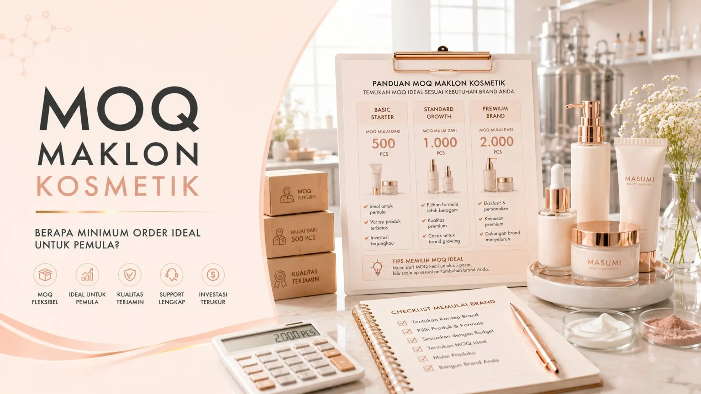 MOQ maklon kosmetik di Indonesia untuk brand skincare baru oleh Masumi Beauty Indonesia